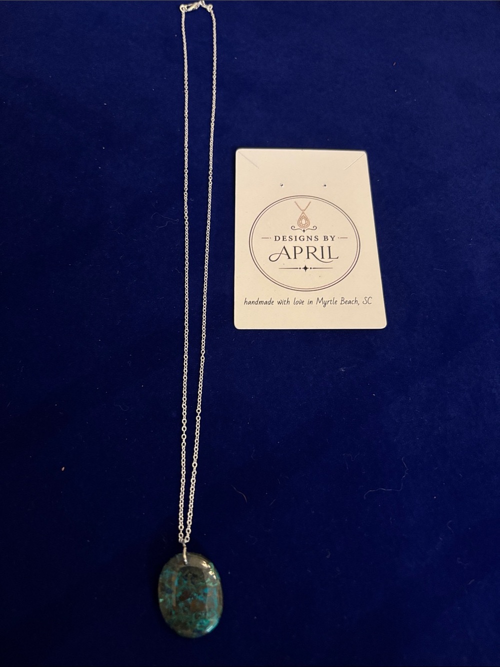 Genuine Natural Azurite Pendant with 22” sterling silver chain